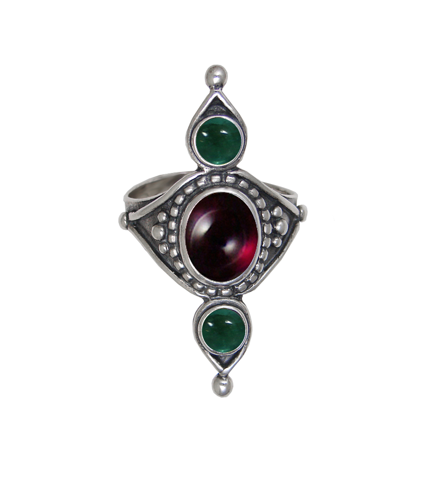 Sterling Silver Royal Ring With Garnet And Fluorite Size 6